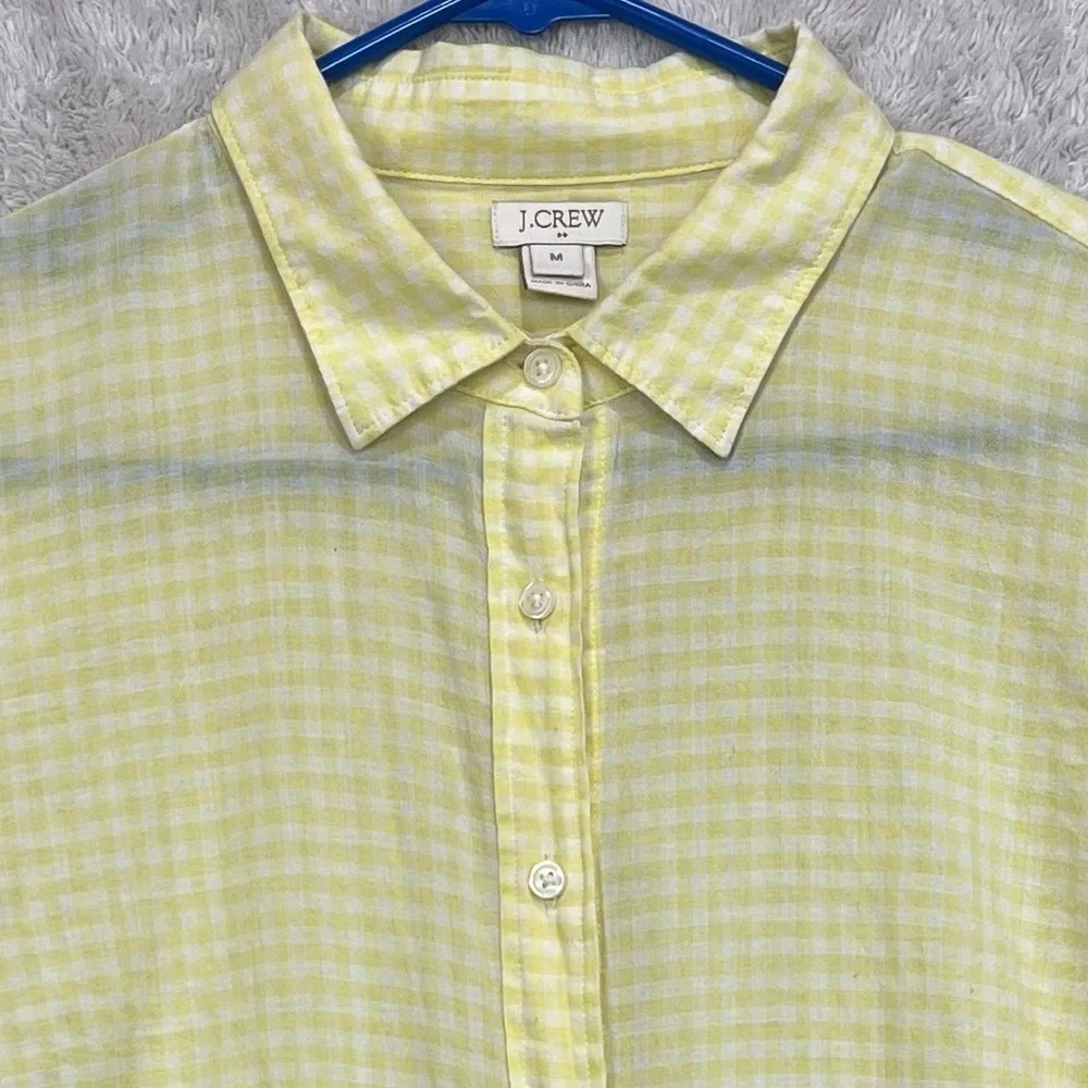 J. Crew Cottagecore Yellow Gingham Button Up Shirt Collared Sz M Layering Preppy